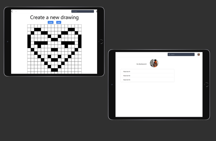 A website built with Next.js and Prisma. Users can create pixel art and share it with others. It uses Next Auth for authentication and authorization. It uses Vercel for hosting and serverless functions.